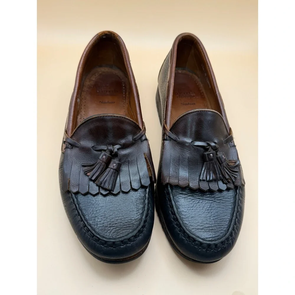 Allen Edmonds Nashua Mens Tassel Kiltie Loafers Two Tone Black Brown Leather 10